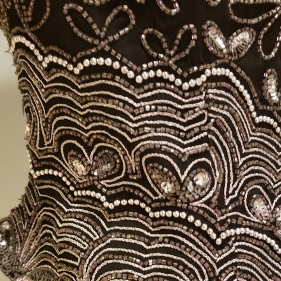 FINAL SALE black beaded silk top Adrianna Papell 1980s L - Picture 4 of 8